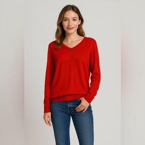 Cachemire Red V Neck Cashmere Merino Wool  Sweater Sz XL EUC